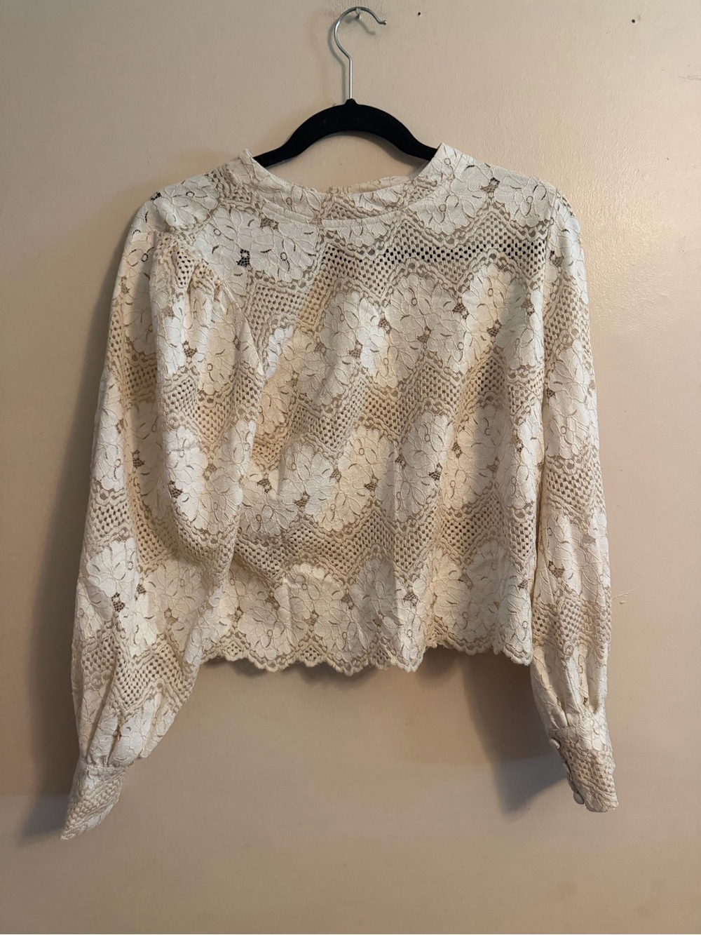 Dolan Cream Crochet Lace Puff-Sleeve Blouse